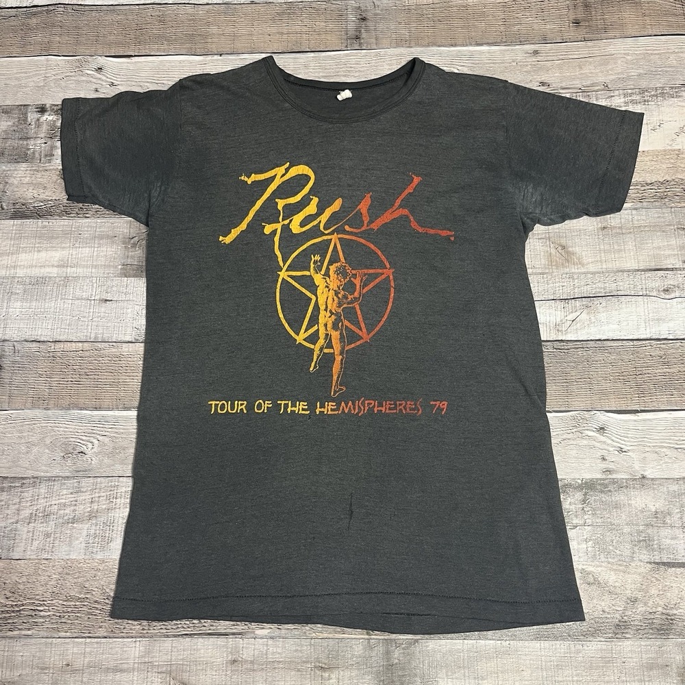 Rush Shirt Size Large Gray Vintage 70s 1979 Tour Of The Hemispheres Band Tee